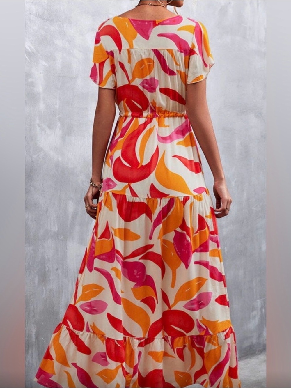 Deli S Dress cotton linen abstract 12 tiered - Picture 2 of 10
